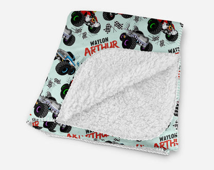 Monster Trucks Personalized Sherpa Blanket