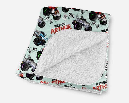 Monster Trucks Personalized Sherpa Blanket