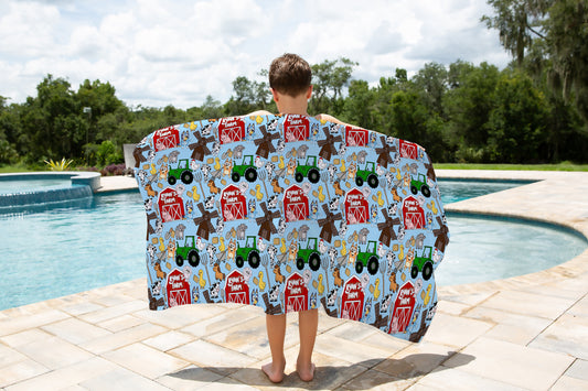Farm Buddies Personalized Kids Beach Towel | Blue