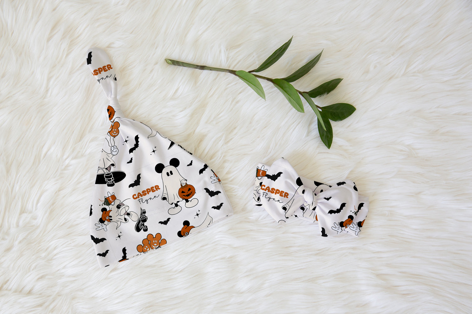Halloween Knotted Newborn Hat & Bow Headband