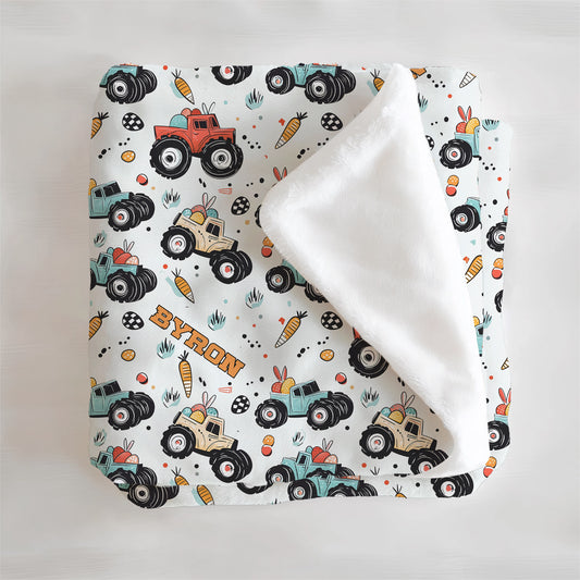 Easter Monster Trucks Personalized Minky Blanket