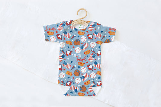 Take Me Out To The Ballgame Personalized Name Baby Bodysuit