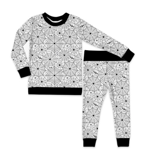 Spooky Webs Halloween Long Sleeve Jersey Jams – Two-Piece Loungewear Set