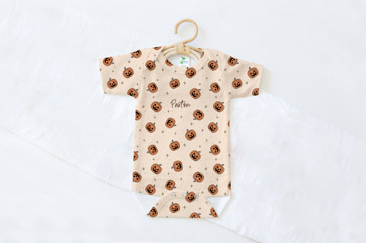 Pumpkin Halloween Personalized Name Baby Bodysuit