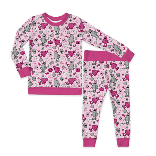 Scary Cute Halloween Long Sleeve Pink Trim Jersey Jams – Two-Piece Loungewear Set