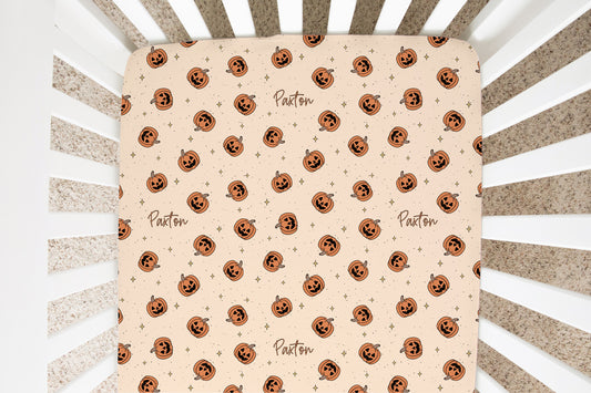 Pumpkin Halloween Personalized Crib Sheet