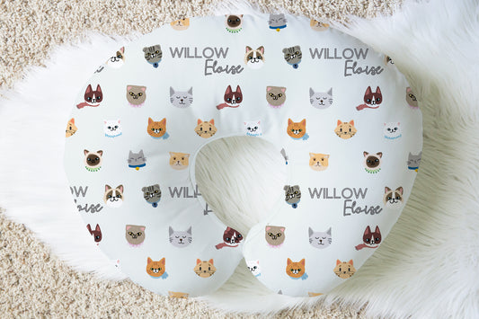 Cat Faces Personalized Name Nursing Pillow Cover