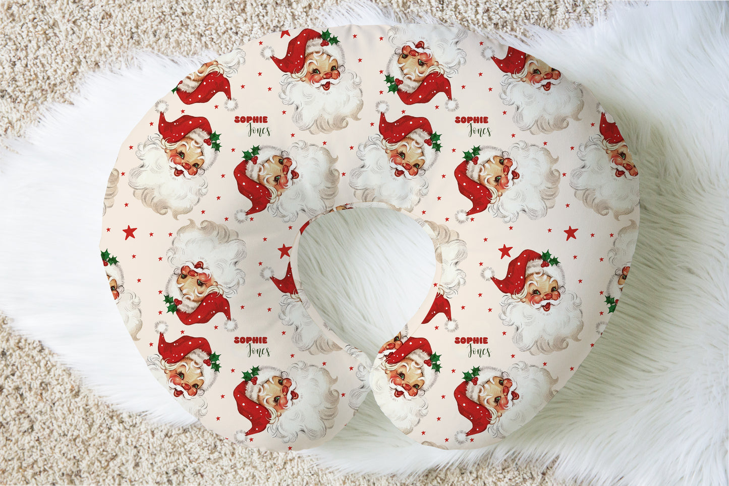 Old Saint Nick Christmas Personalized Baby Name Nursing Pillow Cover