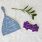 Solid Color Stacked Font Personalized Name Knotted Newborn Hat & Bow Headband