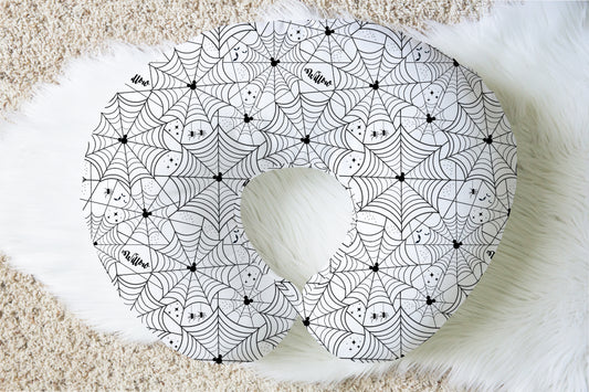 Spooky Webs Halloween Personalized Baby Name Nursing Pillow Cover
