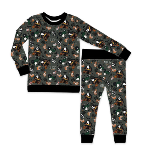 Barnyard Boos Halloween Long Sleeve Jersey Jams – Two-Piece Loungewear Set