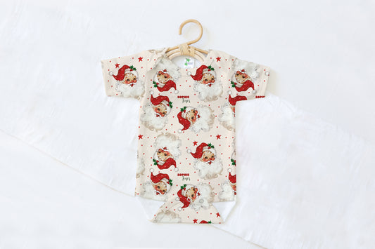 Old Saint Nick Christmas Personalized Name Baby Bodysuit