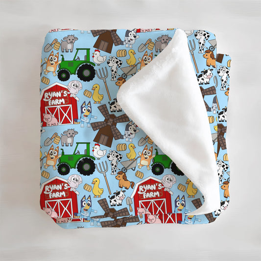 Farm Buddies Personalized Minky Blanket | Blue