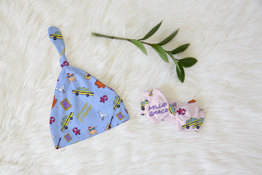 Besties Knotted Newborn Hat & Bow Headband