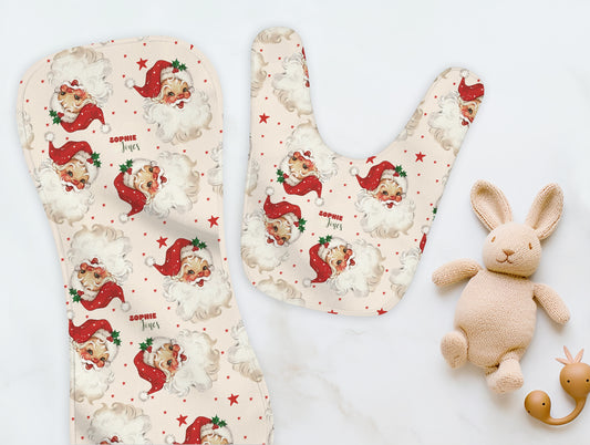 Old Saint Nick Christmas Personalized Burp Cloth & Bib