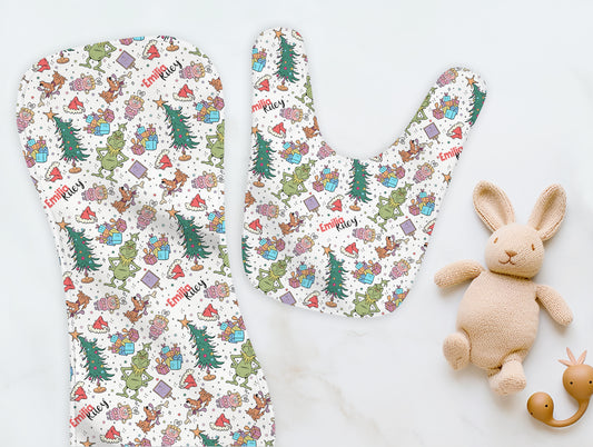 Mean But Merry Christmas Personalized Burp Cloth & Bib