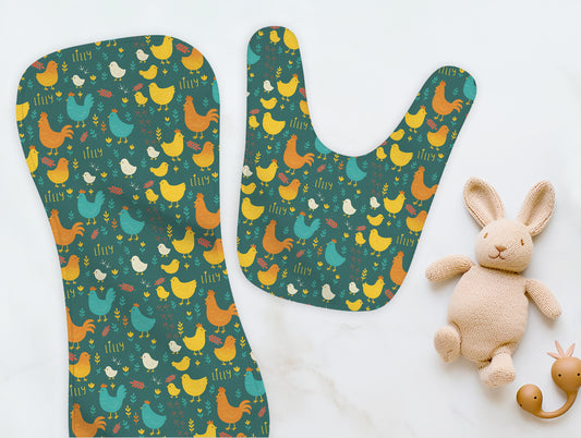 Cluck & Bloom Personalized Burp Cloth & Bib