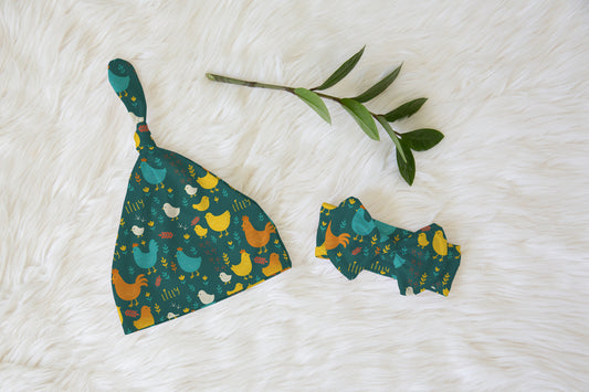 Cluck & Bloom Personalized Knotted Newborn Hat & Bow Headband
