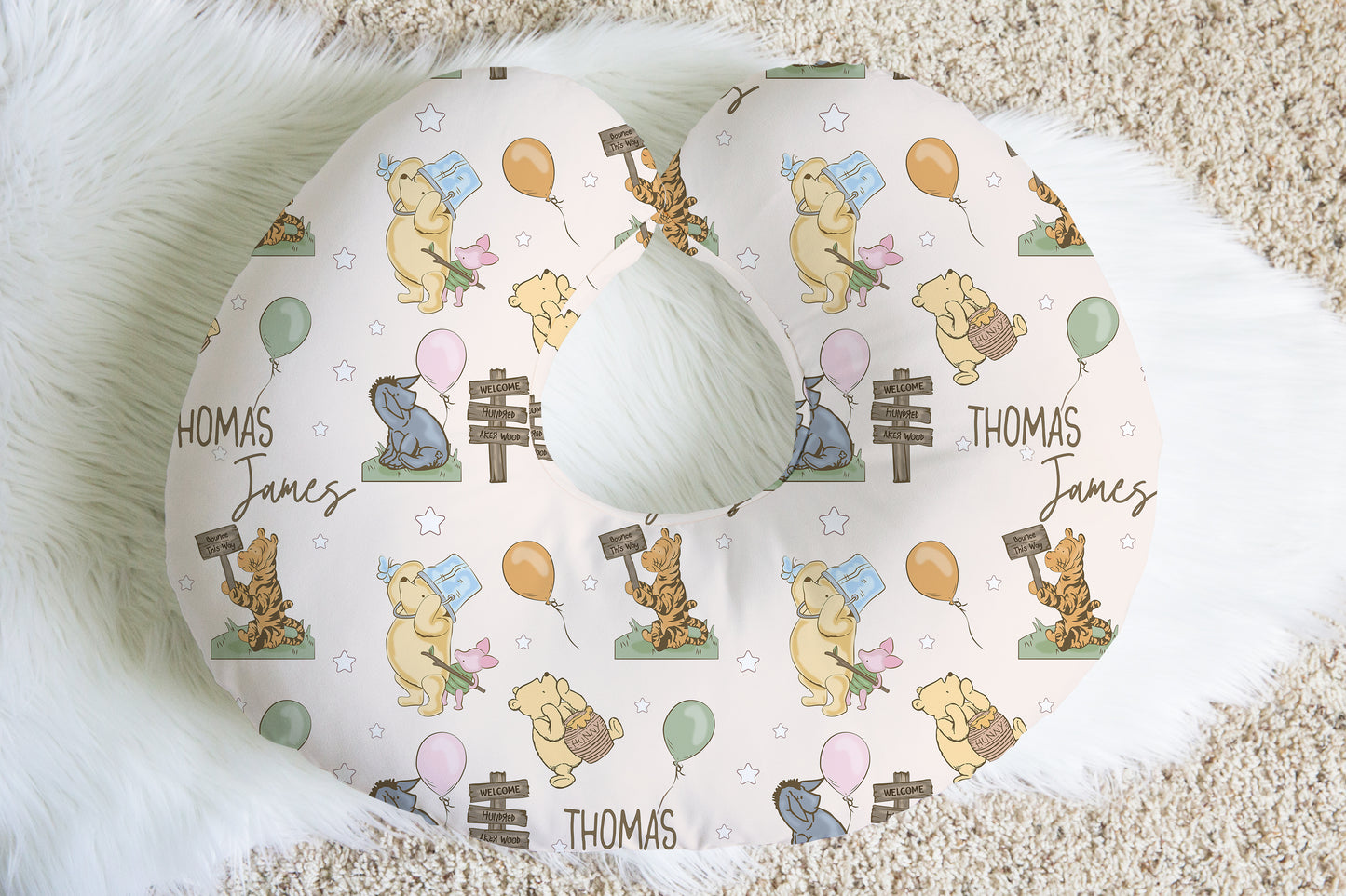 Winnie The Pooh Personalized Baby Name Nursing Pillow Cover