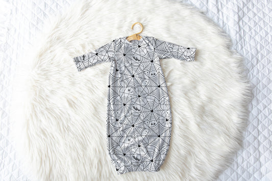 Spooky Webs Halloween Personalized Name Infant Gown