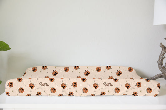 Pumpkin Halloween Personalized Changing Pad Cover