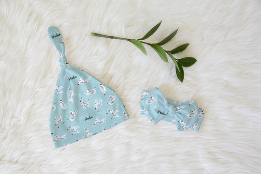 Seeing Spots Personalized Knotted Newborn Hat & Bow Headband