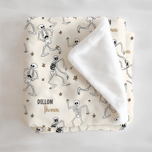 Spooky Scary Skeletons Halloween Personalized Minky Blanket