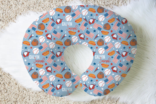 Take Me Out To The Ballgame Personalized Name Nursing Pillow Cover