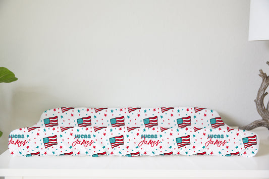 Land Of The Free Personalized Changing Pad Cover