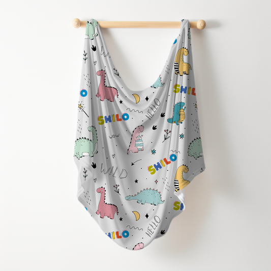 Dino Squad Personalized Name Swaddle Blanket