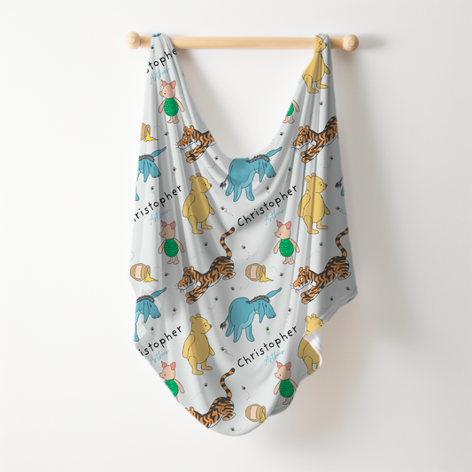 Storybook Pooh Personalized Name Swaddle Blanket