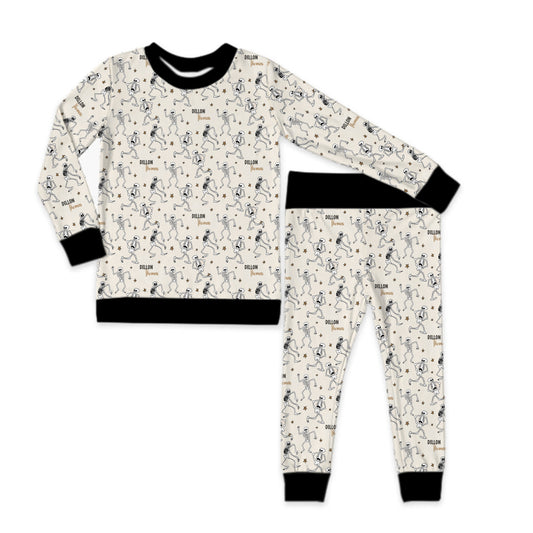 Spooky Scary Skeletons Halloween Long Sleeve Jersey Jams – Two-Piece Loungewear Set