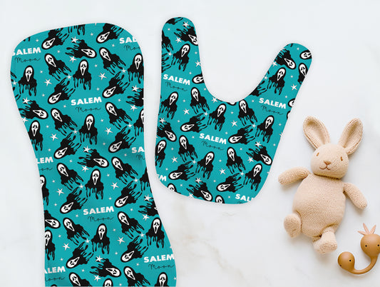 Don't Hang Up Halloween Personalized Name Burp Cloth & Bib