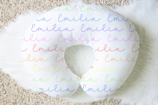 Rainbow Pastels Doodle Font Personalized Name Nursing Pillow Cover