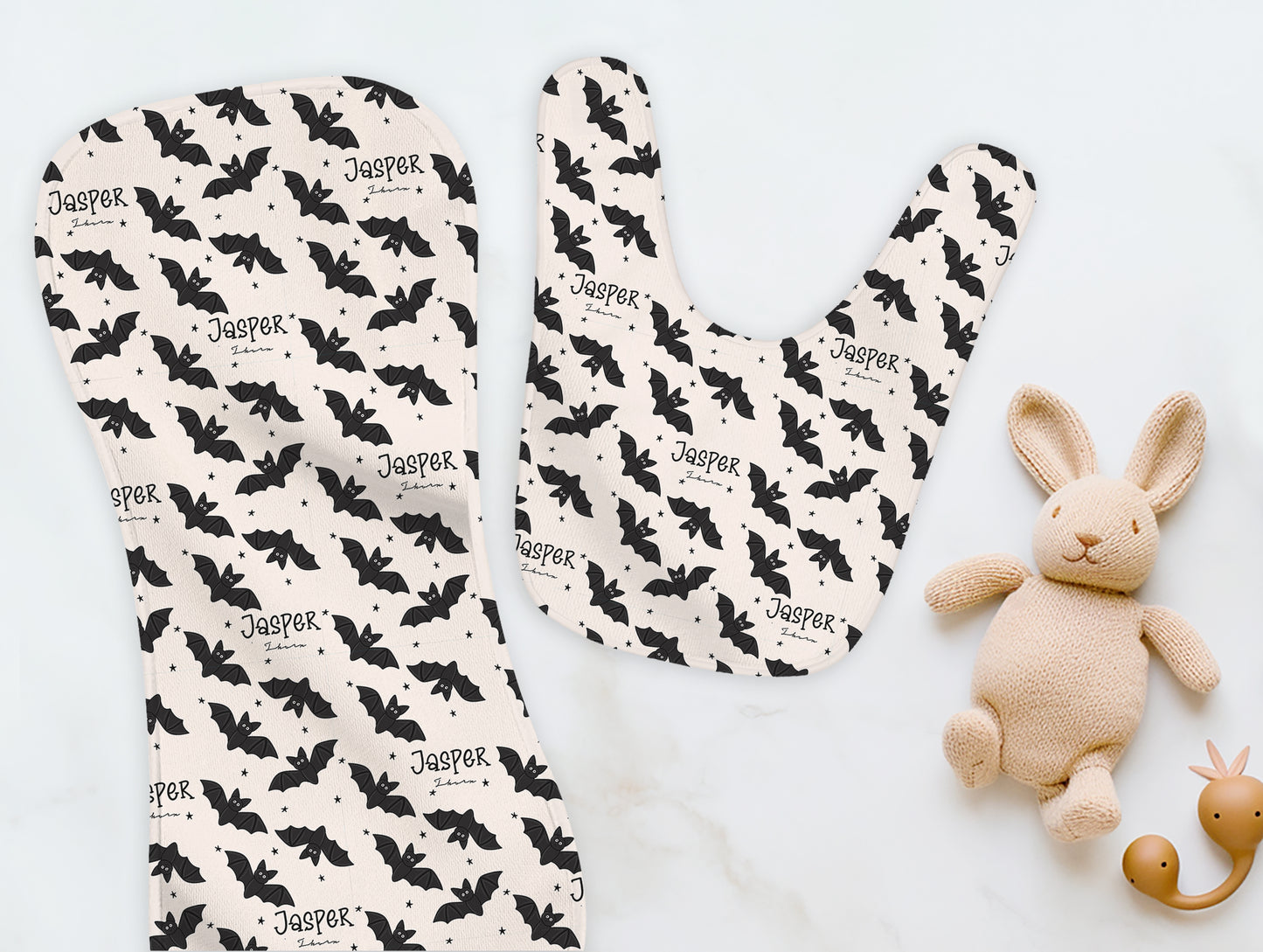 Feelin Batty Halloween Personalized Name Burp Cloth & Bib