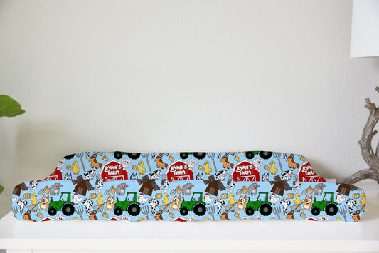 Farm Buddies Personalized Changing Pad Cover | Blue