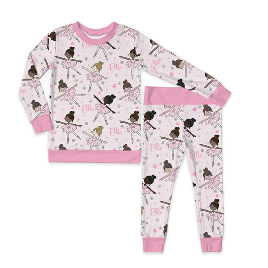 Ballerina Long Sleeve Personalized Jersey Jams – Two-Piece Loungewear Set