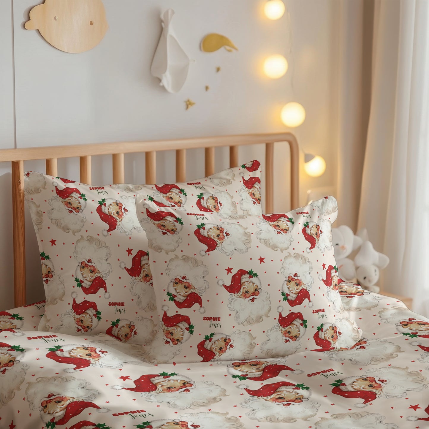 Old Saint Nick Christmas Build Your Own Personalized Twin Bedding Set – Sheets & Pillowcase Options